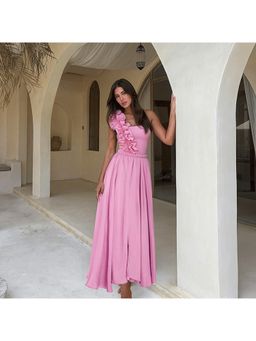 MISS MOSA BY AKANKSHA - Pink Viola Ruffled Swimsuit with Skirt