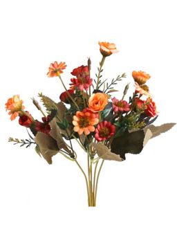 Itsy Bitsy - Artificial Flower Zinnia And Rose Bunch Red And Yellow 9.5Inch
