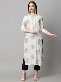 Gahan - Womens White Rayon Blend Printed Kurta with Pant