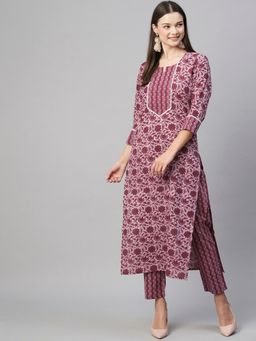 Gahan - Womens Wine Rayon Blend Printed Kurta with Pant