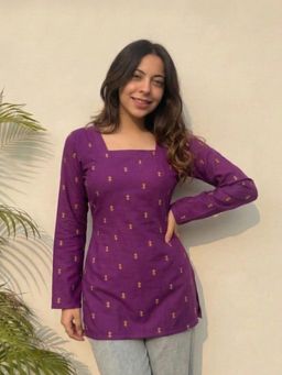 Gahan - Womens Purple Rayon Blend Printed Straight Kurti