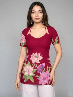 Gahan - Womens Maroon Rayon Blend Printed Straight Kurti