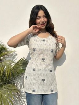 Gahan - Womens White Rayon Blend Printed Straight Kurti