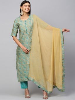 Gahan - Womens See Green Rayon Blend Printed Kurta with Pant & Dupatta