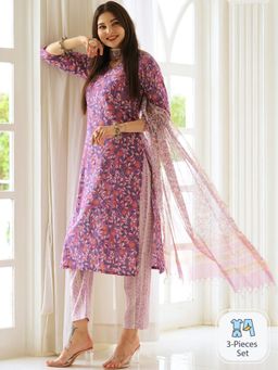 Gahan - Womens Purple Rayon Blend Printed Kurta with Pant & Dupatta