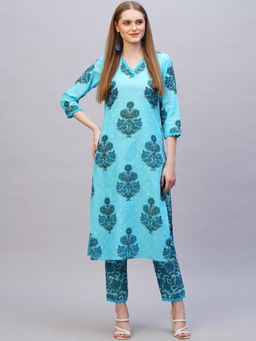 Gahan - Womens Blue Rayon Blend Printed Kurta with Pant