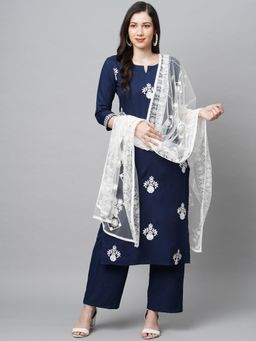 Gahan - Womens Teal Rayon Blend Printed Kurta with Pant & Dupatta