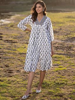 Gahan - Womens White Rayon Blend Printed Knee Length Dress