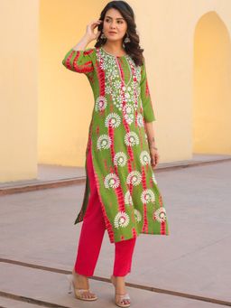 Gahan - Womens Green Rayon Blend Embroidery Kurta with Pant
