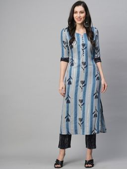 Gahan - Womens Blue Rayon Blend Printed Kurta with Pant