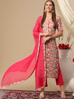 Gahan - Womens Pink Rayon Blend Printed Kurta with Pant & Dupatta