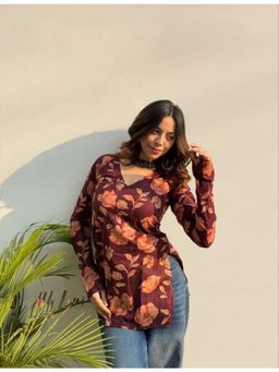 Gahan - Womens Maroon Rayon Blend Printed Straight Kurti