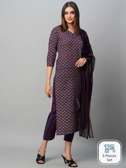 Gahan - Womens Blue Rayon Blend Printed Kurta with Pant & Dupatta