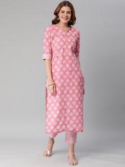 Gahan - Womens Pink Rayon Blend Printed Kurta with Pant