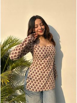 Gahan - Womens Beige Rayon Blend Printed Straight Kurti