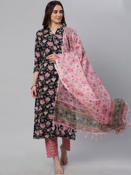 Gahan - Womens Black Rayon Blend Printed Kurta with Pant & Dupatta