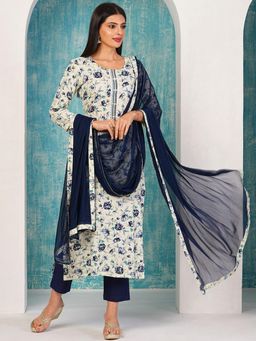 Gahan - Womens White Rayon Blend Printed Kurta with Pant & Dupatta