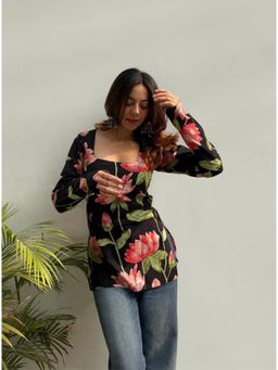 Gahan - Womens Black Rayon Blend Printed Straight Kurti