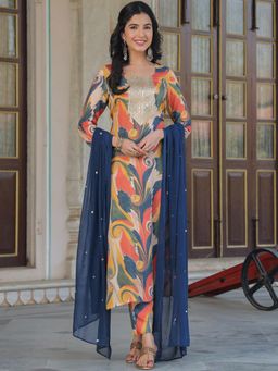 Gahan - Womens Multi-Color Rayon Blend Printed Kurta with Pant & Dupatta