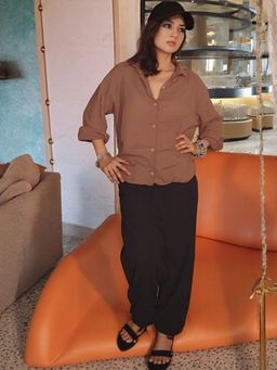 Gahan - Womens Chiku Rayon Blend Solid Shirt