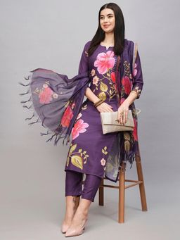 Gahan - Womens Purple Rayon Blend Printed Kurta with Pant & Dupatta