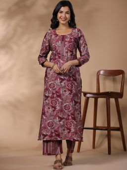 Gahan - Womens Wine Rayon Blend Printed Kurta with Pant