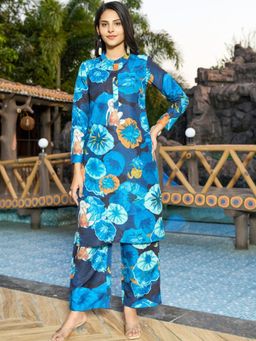Gahan - Womens Blue Rayon Blend Printed Kurta with Pant