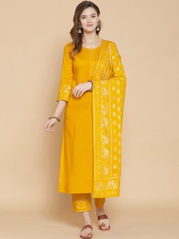 Gahan - Womens Yellow Rayon Blend Solid Kurta with Pant & Dupatta