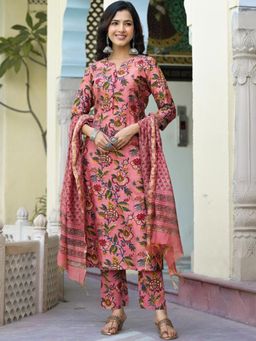 Gahan - Womens Peach Rayon Blend Printed Kurta with Pant & Dupatta