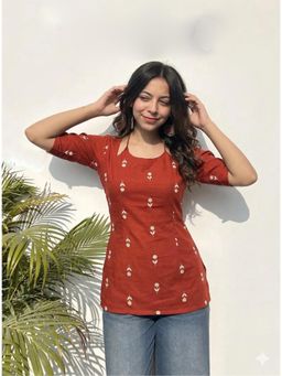 Gahan - Womens Rust Rayon Blend Printed Straight Kurti