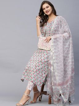 Gahan - Womens Grey Rayon Blend Printed Kurta with Pant & Dupatta