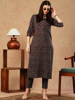 Gahan - Womens Navy Blue Rayon Blend Printed Kurta with Pant