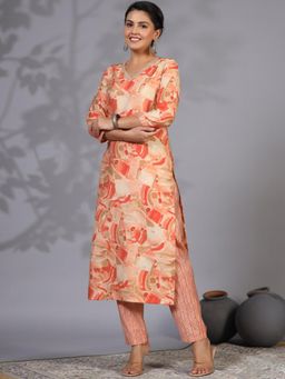 Gahan - Womens Orange Rayon Blend Printed Kurta with Pant