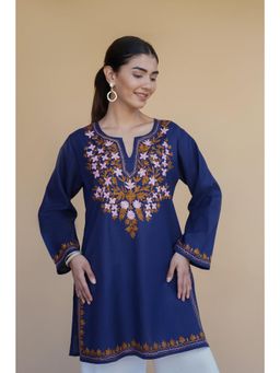 Gahan - Womens Blue Rayon Blend Printed Straight Kurti
