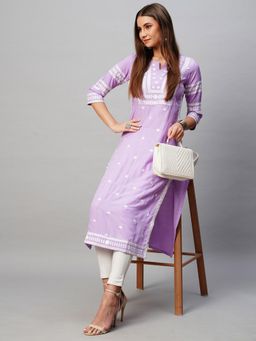 Gahan - Womens Purple Rayon Blend Embroidery Kurta