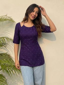 Gahan - Womens Purple Rayon Blend Printed Straight Kurti