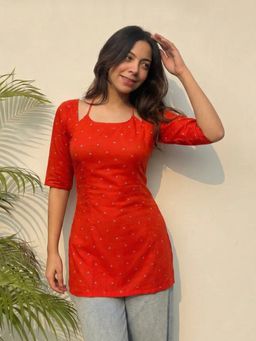 Gahan - Womens Orange Rayon Blend Printed Straight Kurti