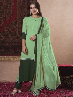 Gahan - Womens Light Green Rayon Blend Colorblock Kurta with Pant & Dupatta