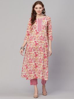 Gahan - Womens Pink Rayon Blend Printed Kurta with Pant
