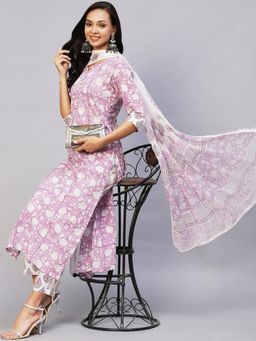 Gahan - Womens Purple Rayon Blend Printed Kurta with Pant & Dupatta