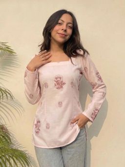 Gahan - Womens Peach Rayon Blend Printed Straight Kurti