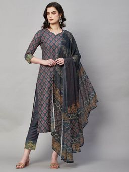 Gahan - Womens Grey Rayon Blend Printed Kurta with Pant & Dupatta