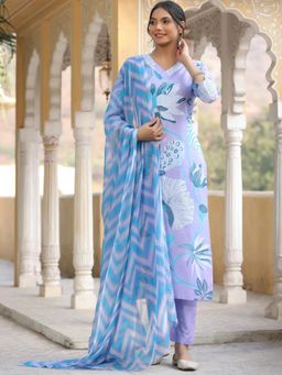 Gahan - Womens Purple Rayon Blend Printed Kurta with Pant & Dupatta