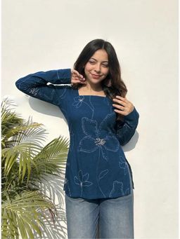 Gahan - Womens Blue Rayon Blend Printed Straight Kurti