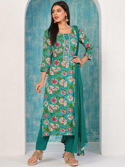 Gahan - Womens Green Rayon Blend Printed Kurta with Pant & Dupatta