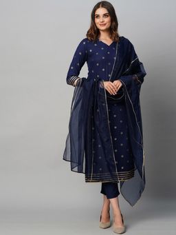 Gahan - Womens Blue Rayon Blend Printed Kurta with Pant & Dupatta