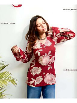 Gahan - Womens Red Rayon Blend Printed Straight Kurti