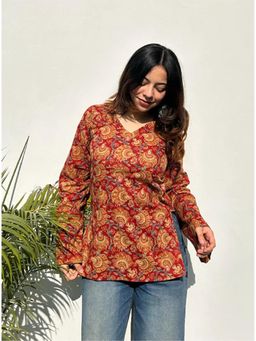 Gahan - Womens Red Rayon Blend Printed Straight Kurti