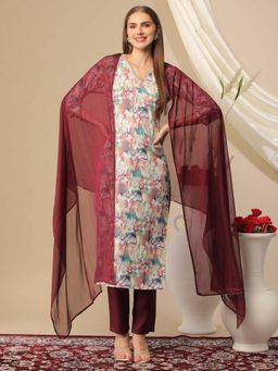 Gahan - Womens Multi-Color Rayon Blend Printed Kurta with Pant & Dupatta