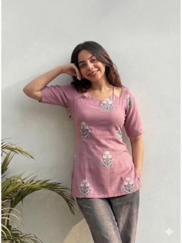 Gahan - Womens Purple Rayon Blend Printed Straight Kurti